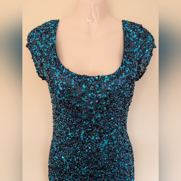 Scala Vintage Sequined Beaded Mini Evening Dress XSmall Blue - Picture 4 of 16